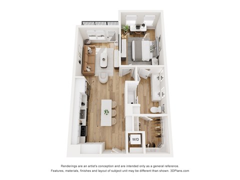 Floor plan for 1 bed, 1 bath, 779 sqft